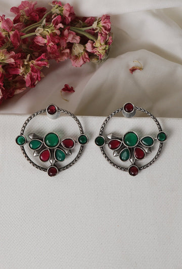 Red & Green Kundan Circular Studs